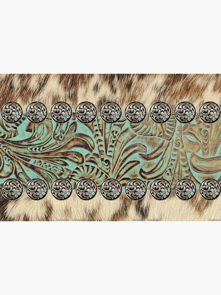 Rustic brown cowhide teal western country tooled leather by lfang77