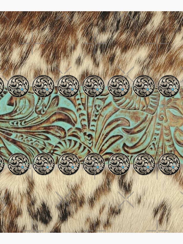 Rustic brown cowhide teal western country tooled leather by lfang77
