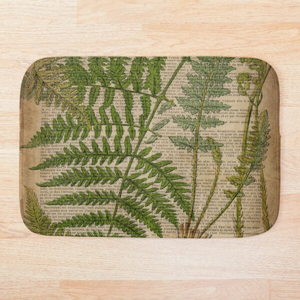 vintage foliage hipster botanical print fern leaves Bath Mat