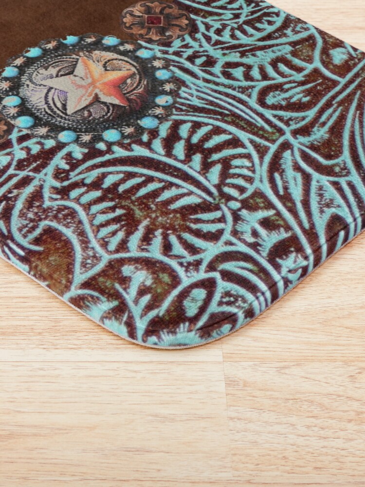 Alternate view of Primitive cowboy cowgirl western country brown turquoise leather Bath Mat