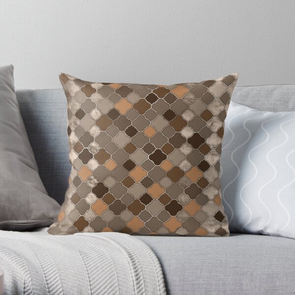 Quatrefoil marokkanischen Pastell Brown und Metall Dekokissen