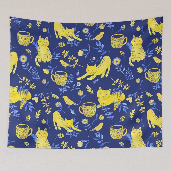 Item preview, dreaming of blue and yellow cats (blue) designed and sold by paint-it-fun.