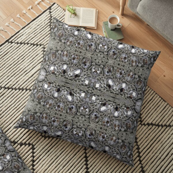 trendy pretty glamorous bling grey silver rhinestone crystal Floor Pillow