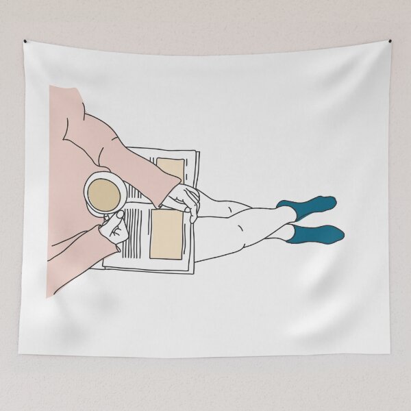 Item preview, Woman Relaxing with Tea and a Book - Minimal Line Drawing by Design by Cheyney designed and sold by designbycheyney.