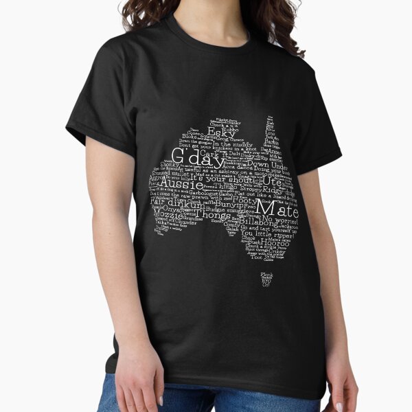 Vista previa del artículo con la obra «Mapa de jerga australiana en blanco y negro», diseñado y vendido por Life of Riley Design.