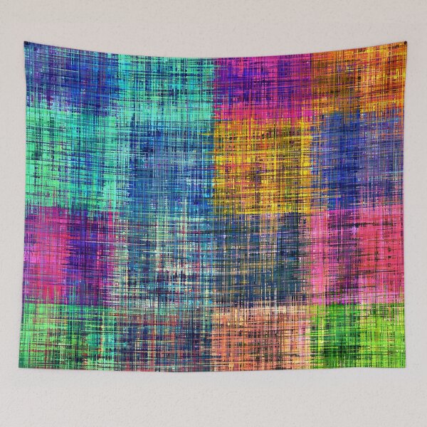 Item preview, vintage square plaid pattern painting abstract in blue green brown pink designed and sold by Mrvell.