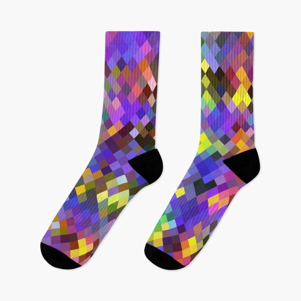Item preview, geometric square pixel pattern abstract in purple pink green yellow designed and sold by Mrvell.