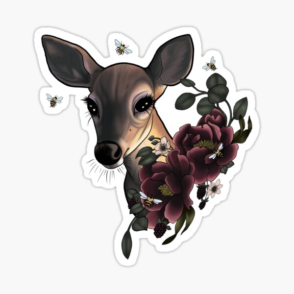 Doe and Peonies Sticker