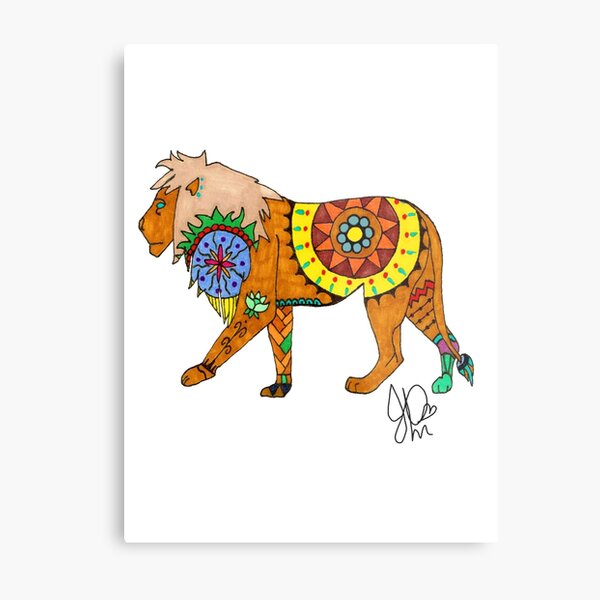 Lion in Sharpie Metal Print