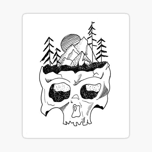 Cool Black White Skull Lineart Sticker