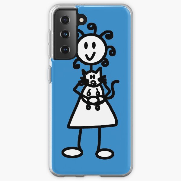 The Girl with the Curly Hair Holding Cat - Blue Samsung Galaxy Soft Case