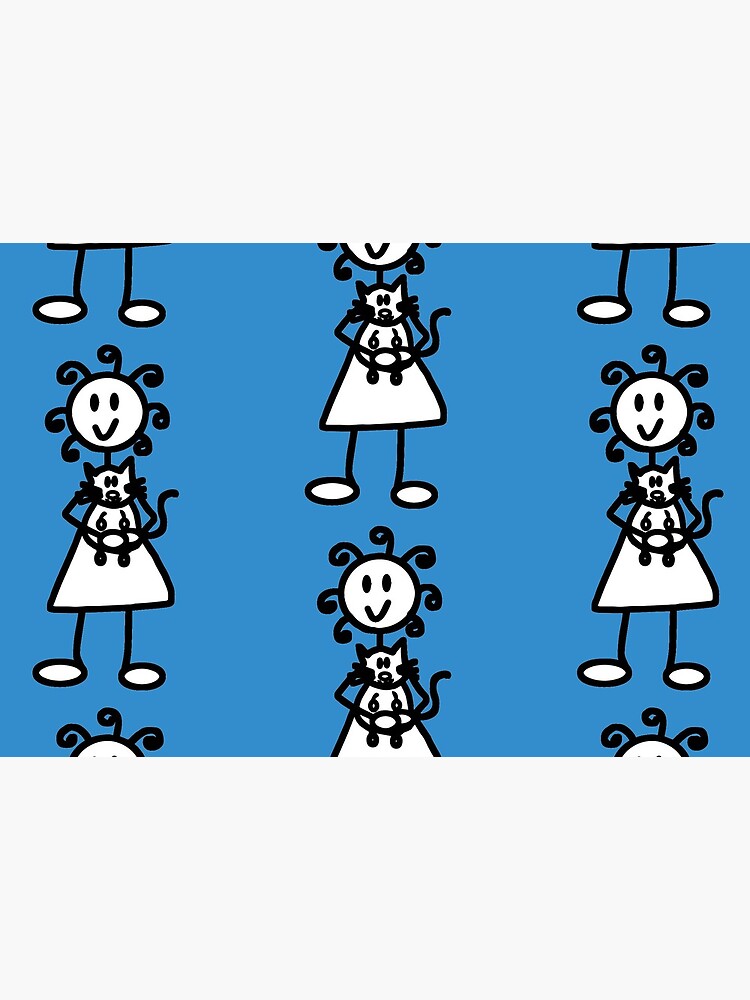 The Girl with the Curly Hair Holding Cat - Blue by -chp