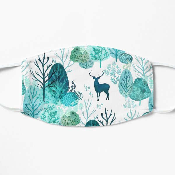 Emerald forest deer on white Flat Mask