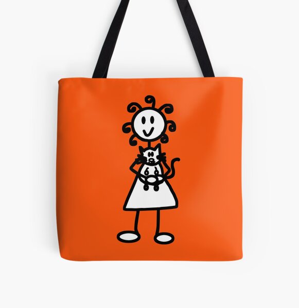 The Girl with the Curly Hair Holding Cat - Orange All Over Print Tote Bag