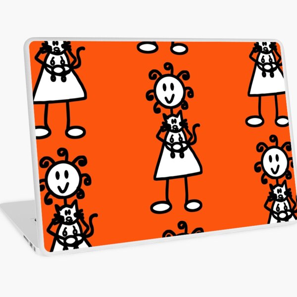 The Girl with the Curly Hair Holding Cat - Orange Laptop Skin