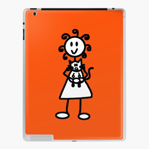 The Girl with the Curly Hair Holding Cat - Orange iPad Skin
