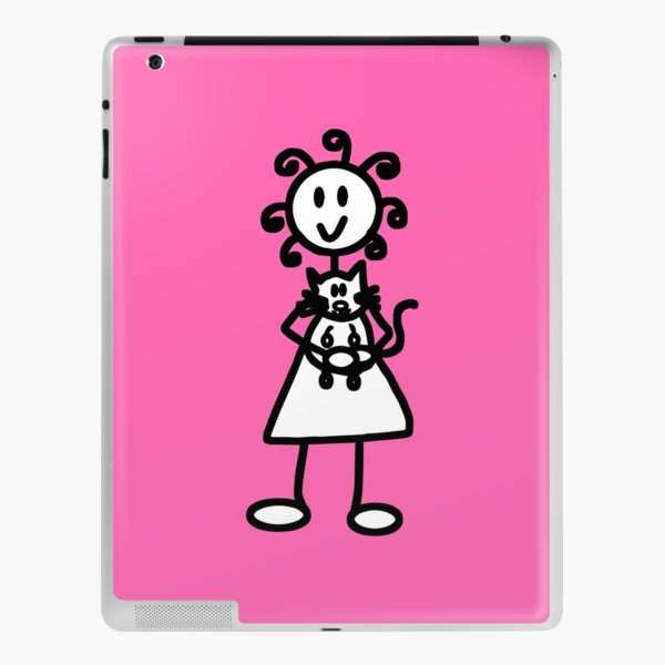 The Girl with the Curly Hair Holding Cat - Pink iPad Skin
