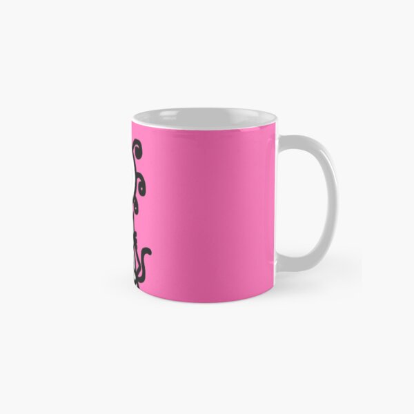The Girl with the Curly Hair Holding Cat - Pink Classic Mug