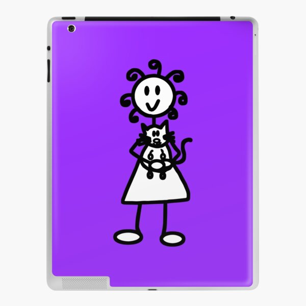 The Girl with the Curly Hair Holding Cat - Light Purple iPad Skin