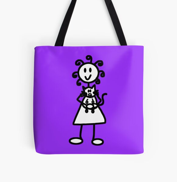 The Girl with the Curly Hair Holding Cat - Light Purple All Over Print Tote Bag