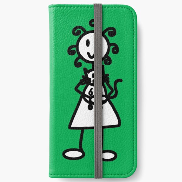 The Girl with the Curly Hair Holding Cat - Green iPhone Wallet