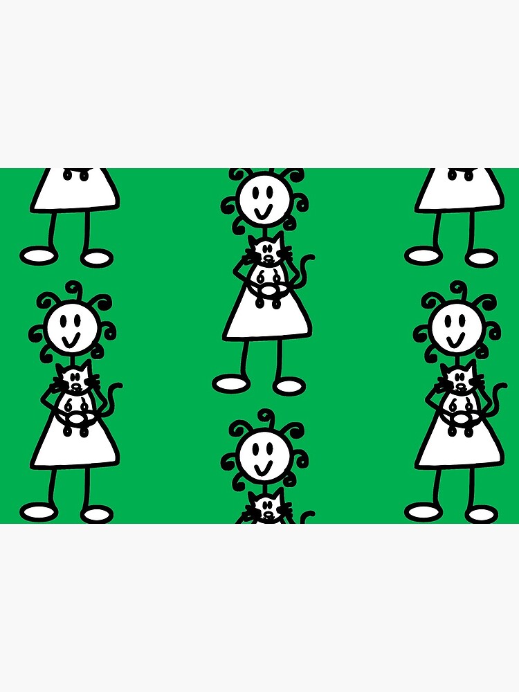 The Girl with the Curly Hair Holding Cat - Green by -chp