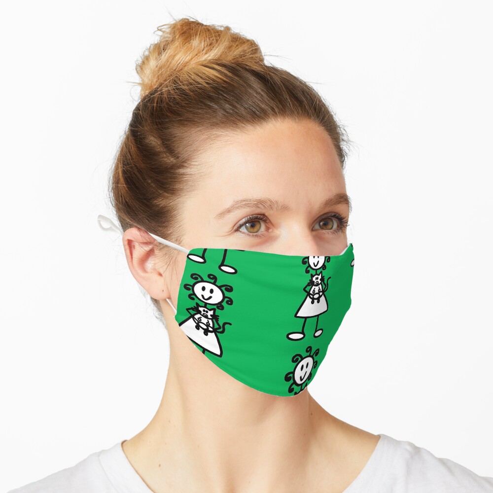 The Girl with the Curly Hair Holding Cat - Green Mask