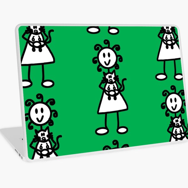 The Girl with the Curly Hair Holding Cat - Green Laptop Skin