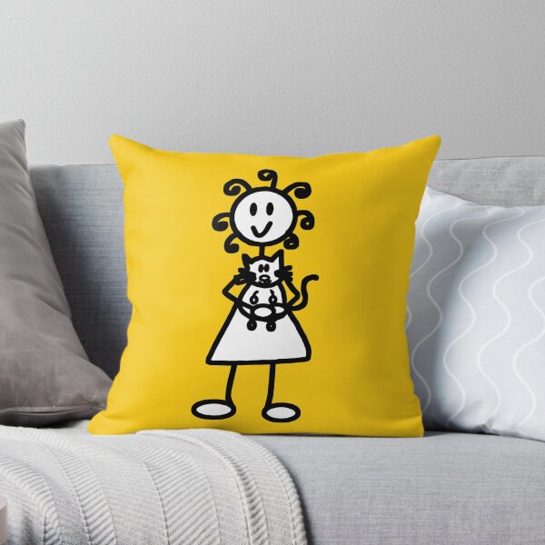 The Girl with the Curly Hair Holding Cat - Yellow Throw Pillow