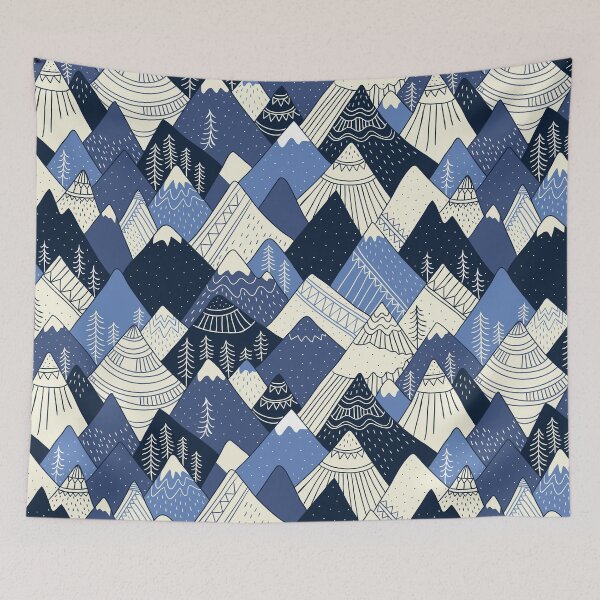 Item preview, Hand-drawn mountains in blue designed and sold by Alenka Karabanova.