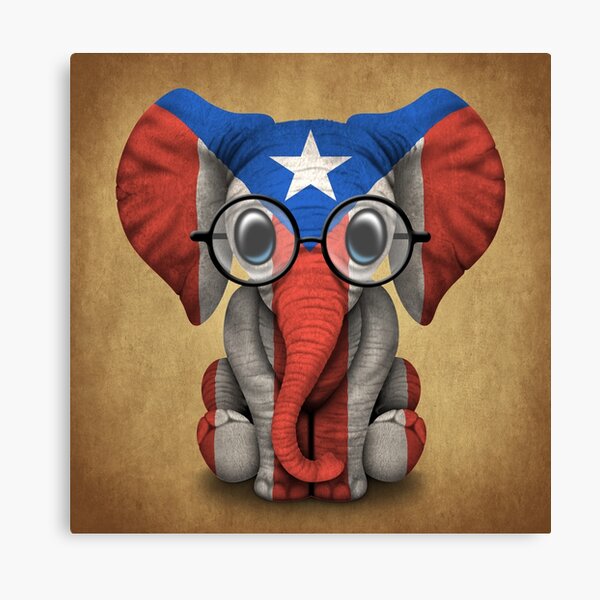 Download Baby Elephant With Glasses And Puerto Rican Flag Canvas Print By Jeffbartels Redbubble