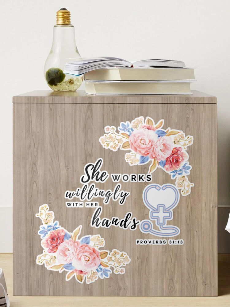 She Works Willingly With Her Hands, Proverbs 31:13, Catholic Stickers,  Bible Verse Sticker, Bible Journaling, Christian Stickers, Tailor 