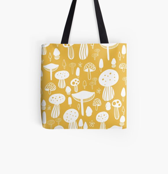 Forest Mushrooms Yellow print All Over Print Tote Bag