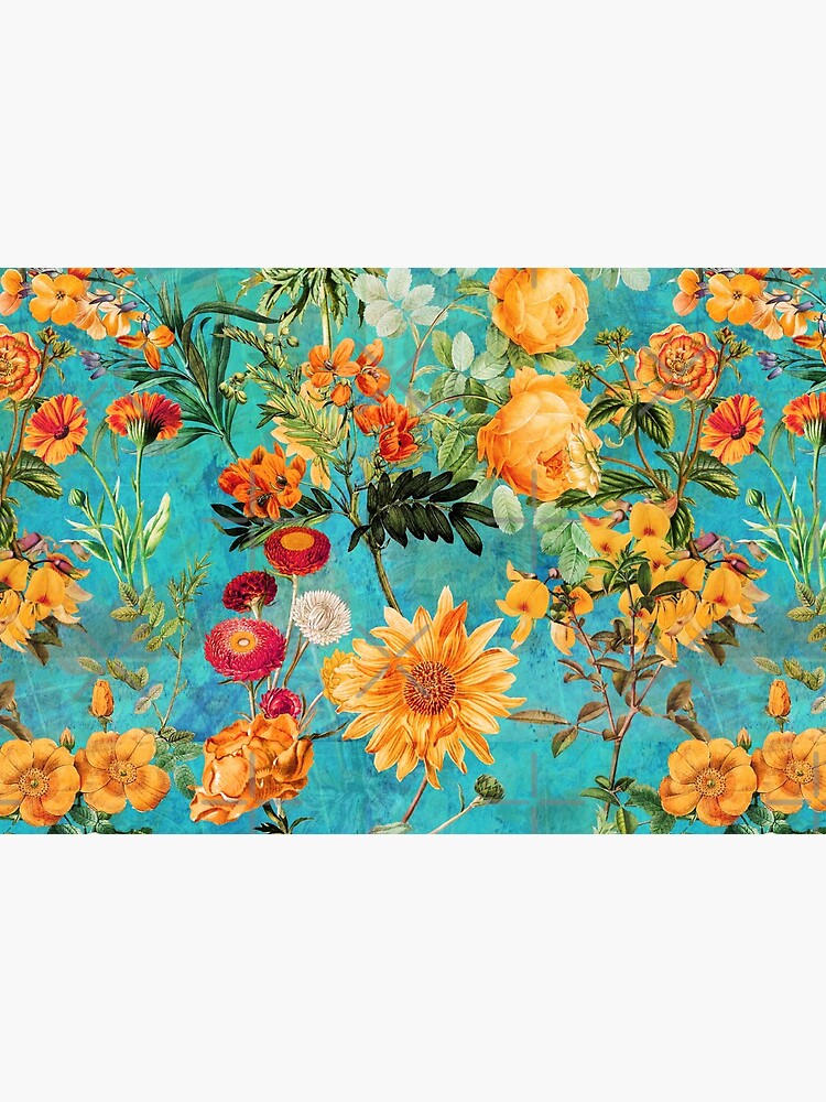 Turquoise Vintage Botanical Summer Garden by UtArt