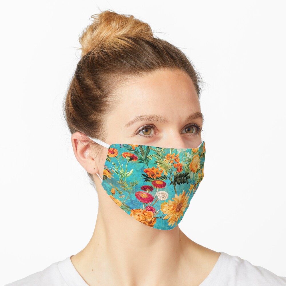 Turquoise Vintage Botanical Summer Garden Mask