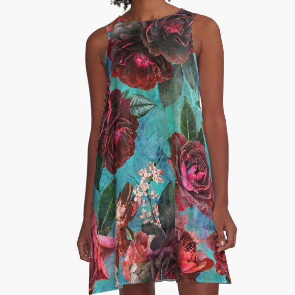 Item preview, Turquoise Vintage Summer Roses Botanical Garden NightGarden  designed and sold by UtArt.