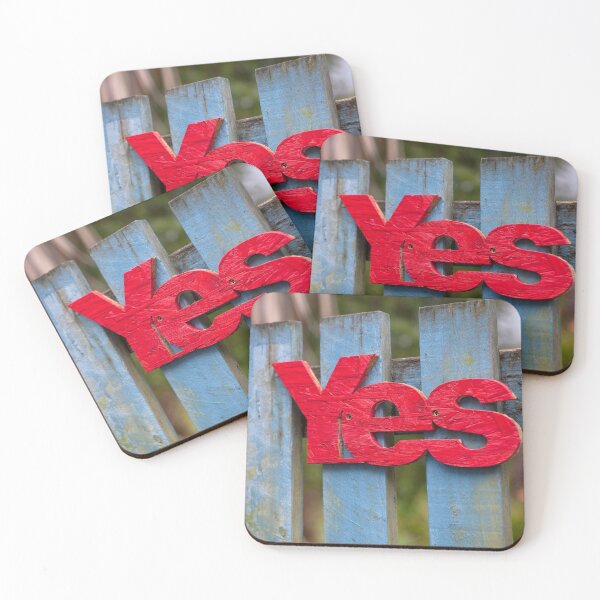 Item preview, Red 'yes' against a blue fence designed and sold by ElvaE.