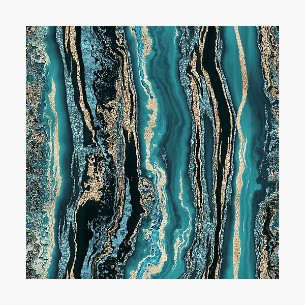 Turquoise Gold Sparkling Luxury Marble Gemstone Art Photographic Print