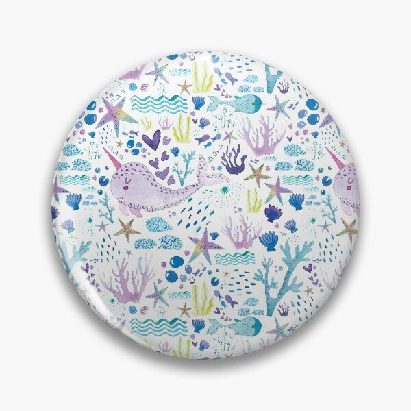 Item preview, Cute marine watercolor pattern with hand drawn narwhals corals seafish designed and sold by CrisBanana.