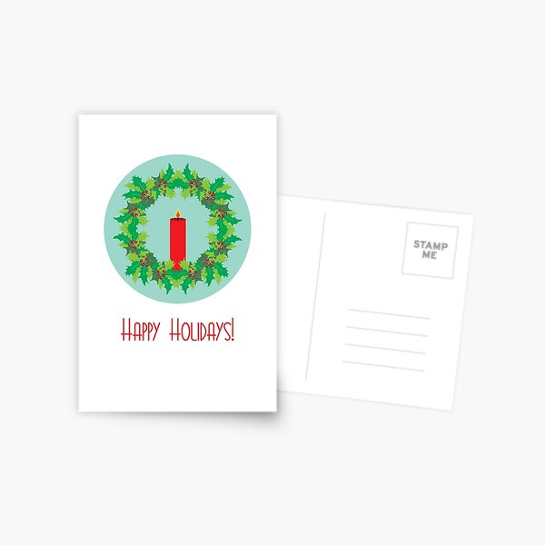 Vintage Holiday Wreath Postcard