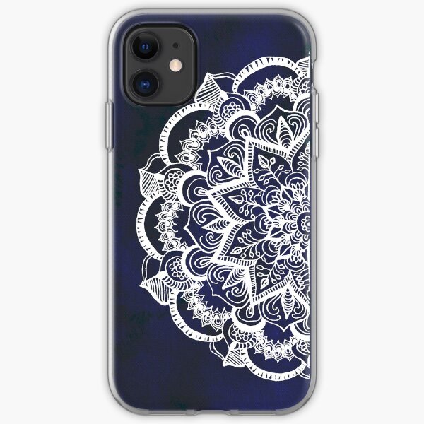 White Feather Mandala on Navy iPhone Soft Case