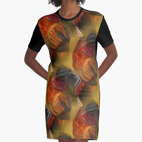 Colorful Rooster Feathers Abstract Graphic T-Shirt Dress