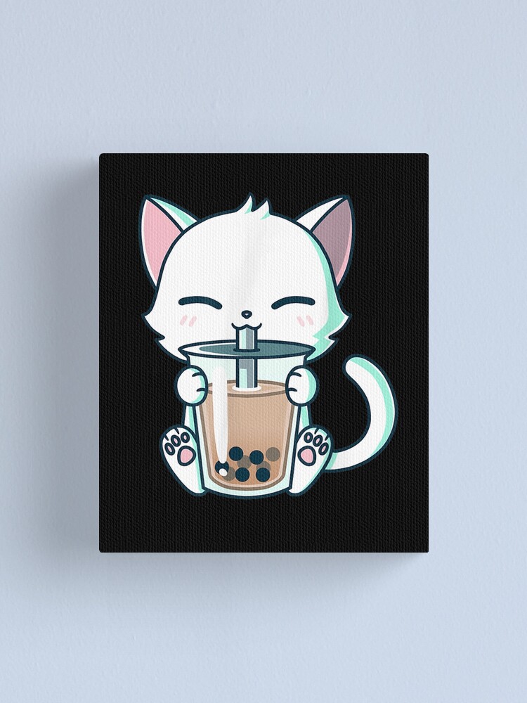 "Boba Cat Drinking Boba Kitten Kawaii Japanese Kitty" Canvas Print for