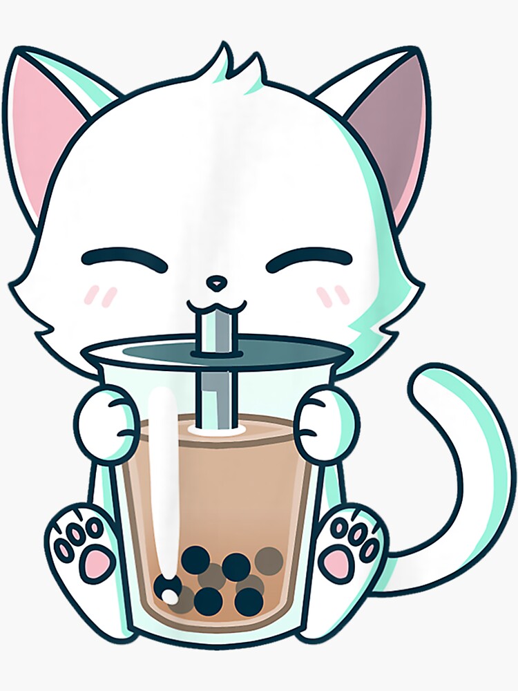 "Boba Cat Drinking Boba Kitten Kawaii Japanese Kitty" Sticker for Sale