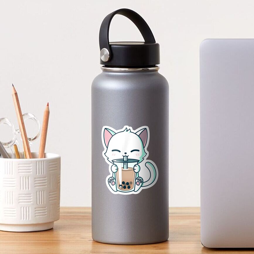 "Boba Cat Drinking Boba Kitten Kawaii Japanese Kitty" Sticker for Sale by daviddavies554 | Redbubble