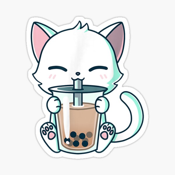 Boba Cat Drinking Boba Kitten Kawaii Japanese Kitty\