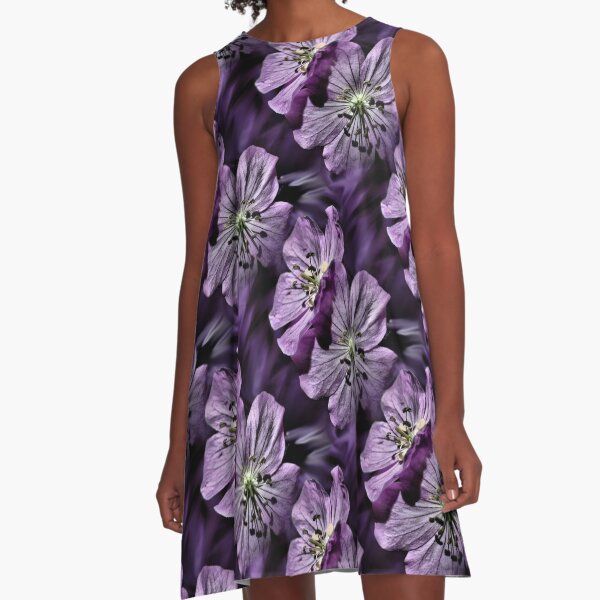 Pretty Purple Flowers Art A-Line Dress