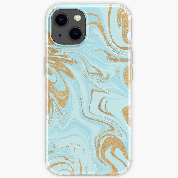 Light blue with gold glitter ink painting pattern face mask iPhone Soft Case