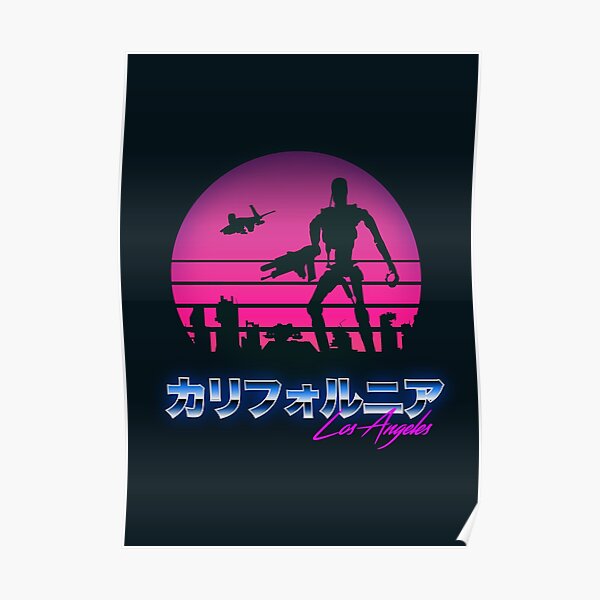 Los Ángeles futurista retro en estilo japonés Synthwave Póster