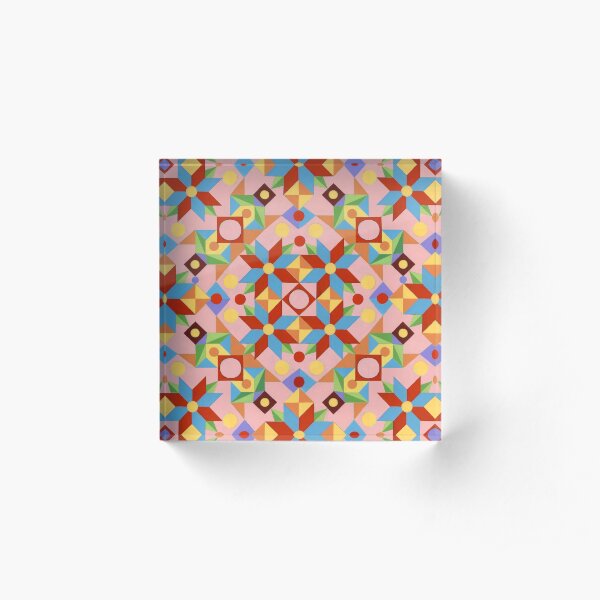 Pink Rolling Star Quilt Design Acrylic Block